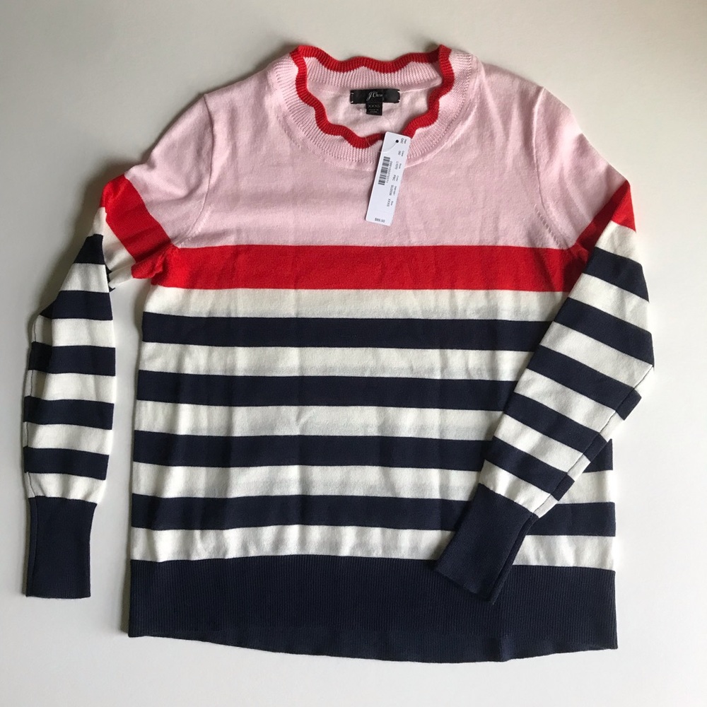 J.Crew NWT pink, red, blue, white striped sweater